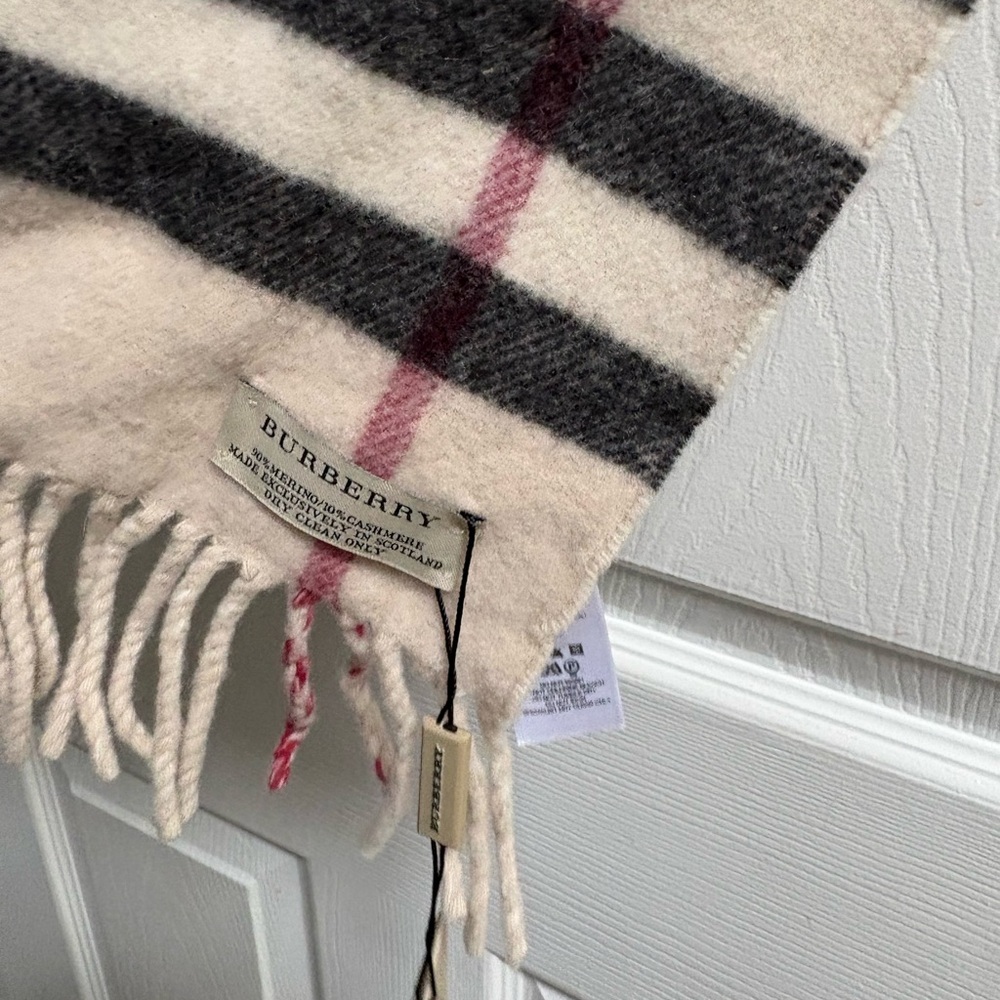 Burberry Beige, Black & Pink Classic Check Cashmere Scarf